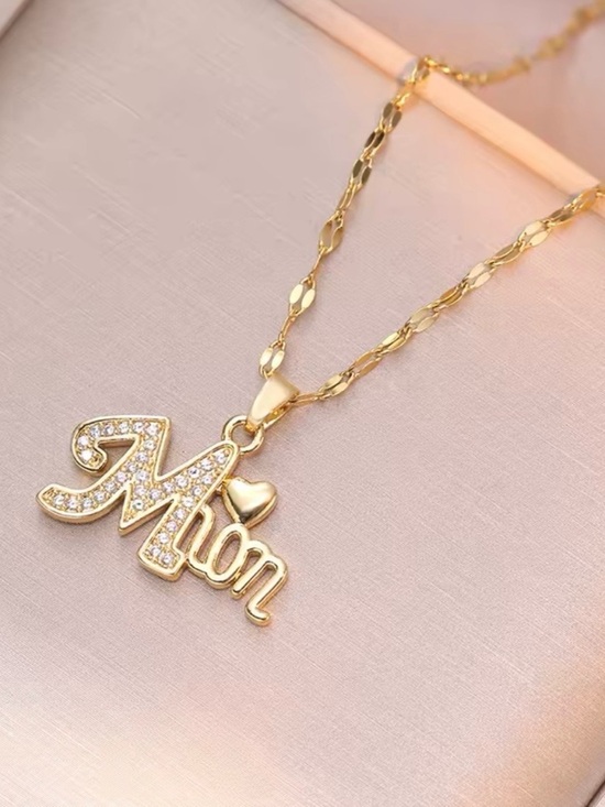 Jewelry - Gold "Mom" Script Pendant Necklace with Heart Accent